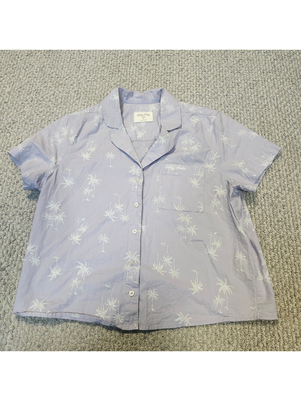 Gilly Hicks Palm Tree Print Purple Button-Up Sleep Shirt Size Small